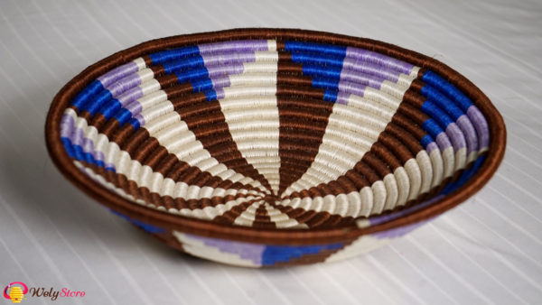 Panier tissé africain- Violet marron blanc – Large