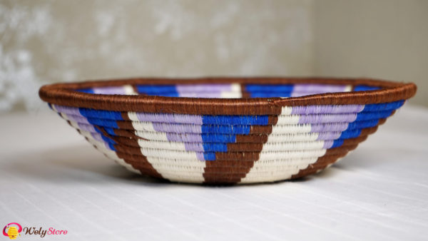 Panier tissé africain- Violet marron blanc – Large
