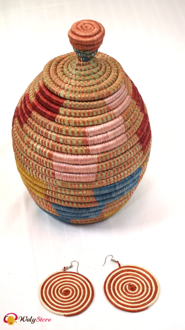 Cache-pot en sisal- Rose bleu marron